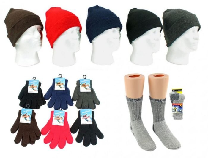 Children's Knit Cuffed Hat, Magic Stretch Gloves, & Merino Wool Blend Socks Combo