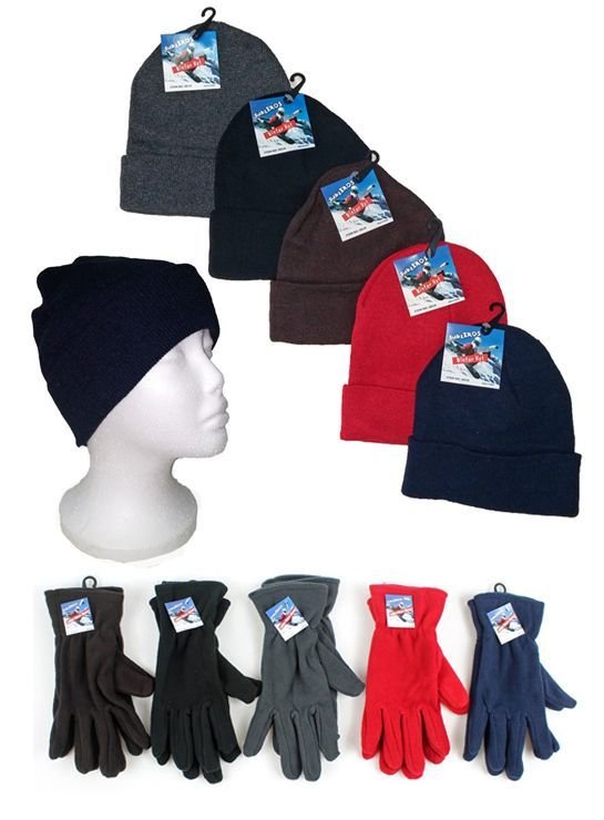 Adult Cuffed Knit Hats And Women's Fleece Gloves Combo Packs