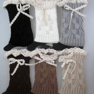 Knitted Boot Toppers Leg Warmers With Lacey Bows
