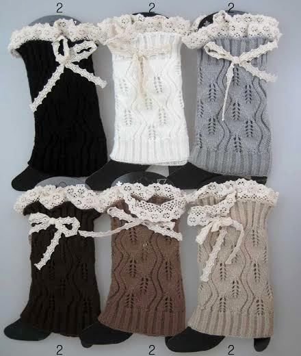 392544.jpg Knitted Boot Toppers Leg Warmers With Lacey Bows