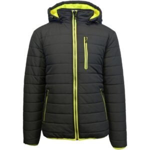 Men's Heavyweight Puffer Jacket With Detachable Hood Black Lime