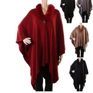 421847.jpg Women's Polyester Winter Cape With Fur Collar Assorted Colors