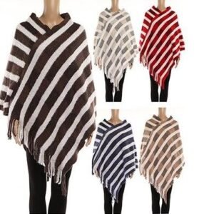 421850.jpg Women's Polyester Winter Cape Striped With Fringes