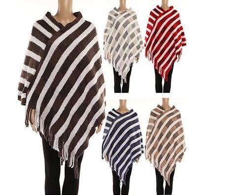 421850.jpg Women's Polyester Winter Cape Striped With Fringes