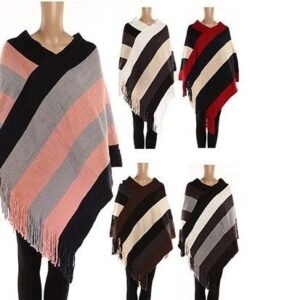 421852.jpg Women's Polyester Winter Warm Cape Wide Stripe With Fringes