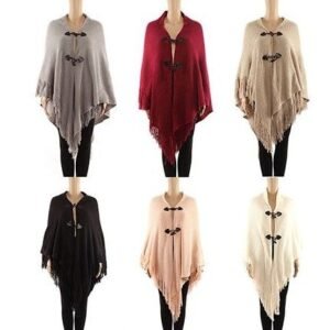 421860.jpg Women's Polyester Winter Cape With Fringes And Button Closure Assorted Color