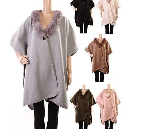 421879.jpg Women's Polyester Winter Cape With With Fur Trimmings In Assorted Color