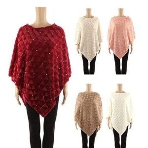 421881.jpg Women's Sequin Glitter Poncho Pullover Cape In Assorted Color