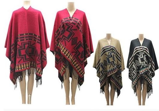 421884.jpg Poncho Capes Pashmina Cardigan Pullover Blanket Shawls With Fringes Assorted Color