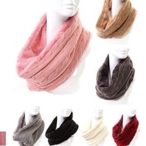 Women's Cable Knit Winter Infinity Scarf With Plus Lining Neck Warmer