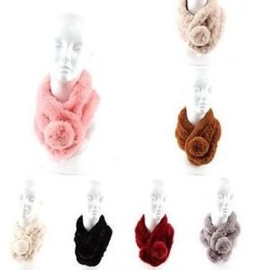 Womans Heavy Plush Winter Pom Pom Scarf