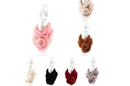 421937.jpg Womans Heavy Plush Winter Pom Pom Scarf