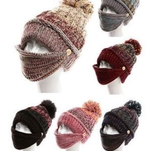 Women's Girls Knit Beanie Scarf Mask Set Soft Warm Fleece Lined Winter Ski Hat With Pompom
