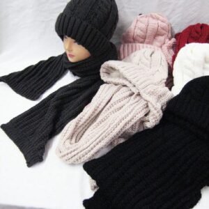 Women Soft Warm Thick Cable Knitted Hat And Scarf Winter Set