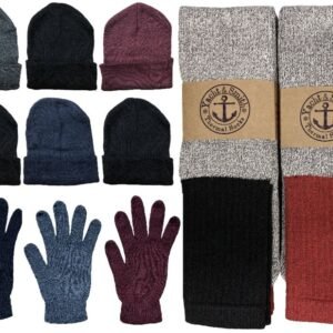 Yacht & Smith Men's 3 Piece Winter Set , Thermal Tube Socks Gloves And Beanie Hat