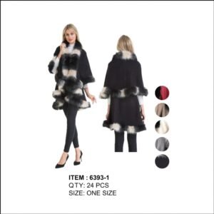 425437.jpg Women's Stylish Poncho With Fur Trimming In Assorted Color