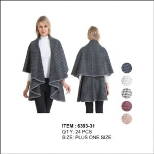 425443.jpg Hound Tooth Double Layer Cape Poncho Plus Size