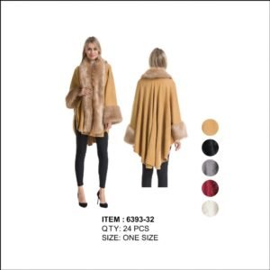 425444.jpg Poncho With Fur Around Long Collar And Cuff