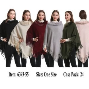 425448.jpg Poncho With Fur On The Neck And Fringes