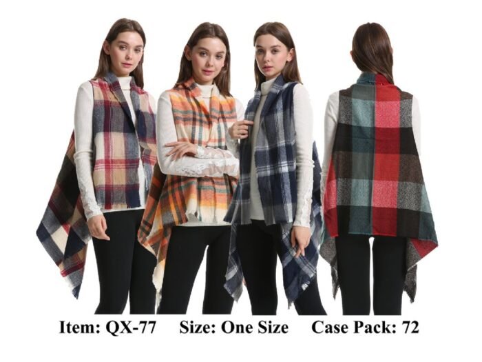Women's Buffalo Plaid Multi Color Vest Scarf