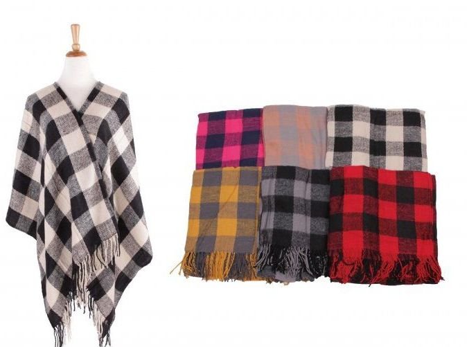 452196.jpg Women's Plaid Sweater Poncho Cape Coat Open Front Blanket Shawls And Wraps