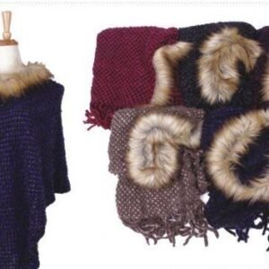 452275.jpg Women's Cozy Warm Poncho Sweater Faux Trim Dress Topper Poncho