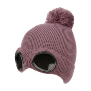 Winter Ski Pompom Beanie With Goggles & Sherpa Lining Assorted