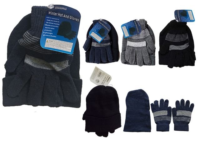 Men's Hat And Gloves Set - (1 Hat And 1 Pair Of Gloves Per Pack) 3 Assorted Colors