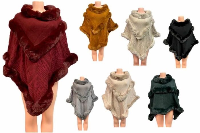 453444.jpg Solid Color Faux Fur Poncho Assorted