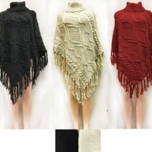 Cable Knitted Turtle Neck Ponchos Assorted