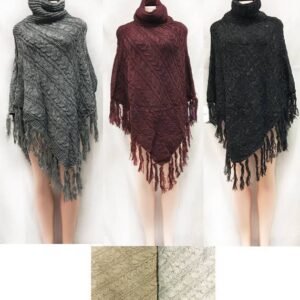 Cable Knitted Turtle Neck Ponchos Assorted Colored