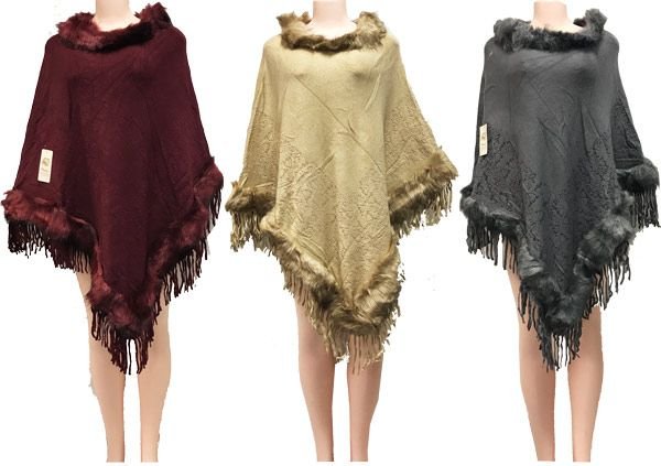 454015.jpg Solid Color Faux Fur Ponchos Assorted