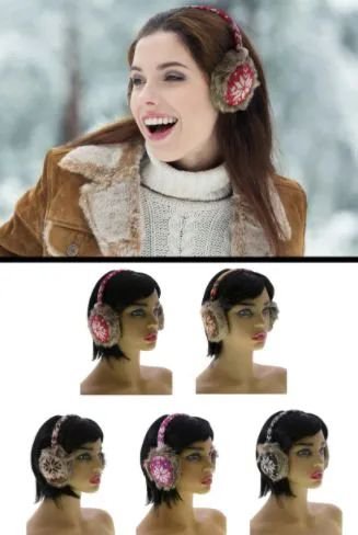 Faux Fur Lined Earmuffs With Snowflake Design