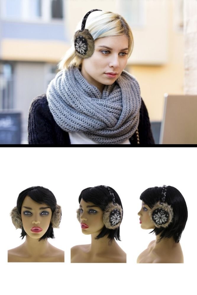 Faux Fur Lined Earmuffs With Snowflake Pattern