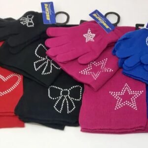 Girls 3 Piece Embellished Set Scarf Gloves And Hat