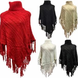 497912.jpg Knitted Poncho Solid Color With Fringe