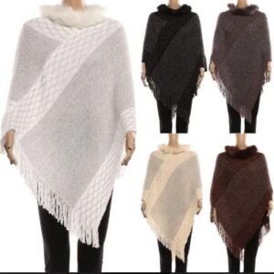 499516.jpg Women's Cape With With Fur Trimmings In Assorted Color