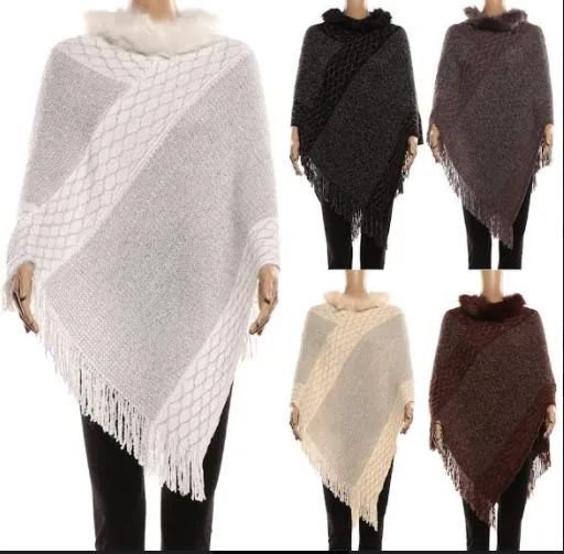 Women's Cape With With Fur Trimmings In Assorted Color