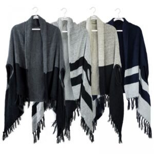 532631.jpg Jack And Missy Alpine Poncho Shawl Wraps With Two Tone Stripes And Fringed Ends