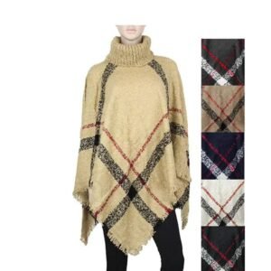 547394.jpg Women's Plaid Pullover Sweaters, Oversized Turtleneck Sweaters Poncho, High Neck Loose Shawl Wrap