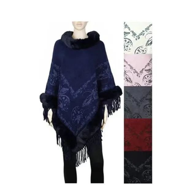Women's Faux Fur Pullover Sweaters, Oversized Poncho Loose Shawl Wrap