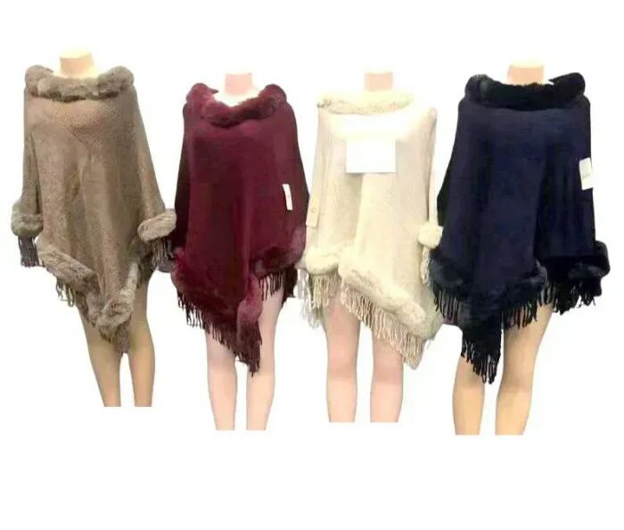 587664.jpg Solid Color Faux Fur Ponchos Assorted