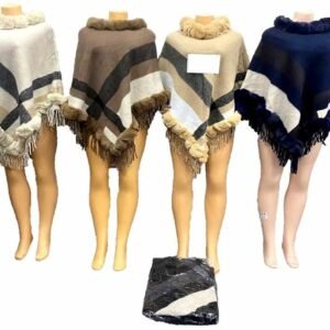 Poncho Plaid Pattern With Faux Fur Collar Assorted