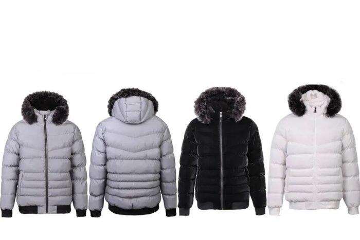 Men's Reflective Puffer Jacket With Fur Lining