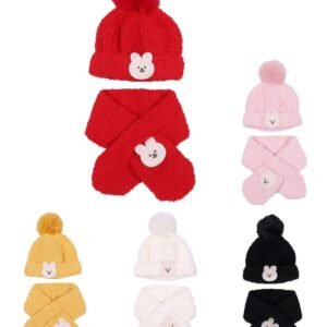 Kids' Knit Beanie And Scarf Set With Bunny Applique