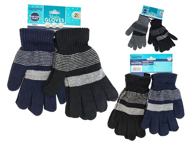 Gloves 2 Pair Striped Black/blue, Black/grey 55g