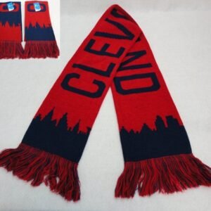 Knitted Scarf With Fringe [cleveland Skyline] Navy/red