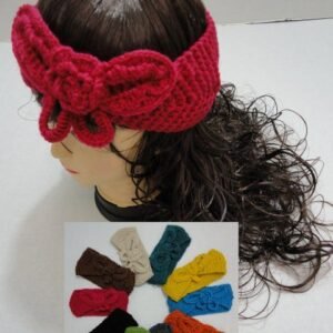 Hand Knitted Ear Band [solid Color Loop W Bow]
