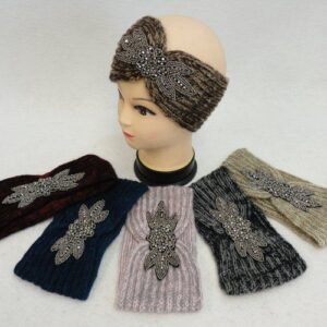 Hand Knitted Ear Band [variegated Loop With Beaded Applique]