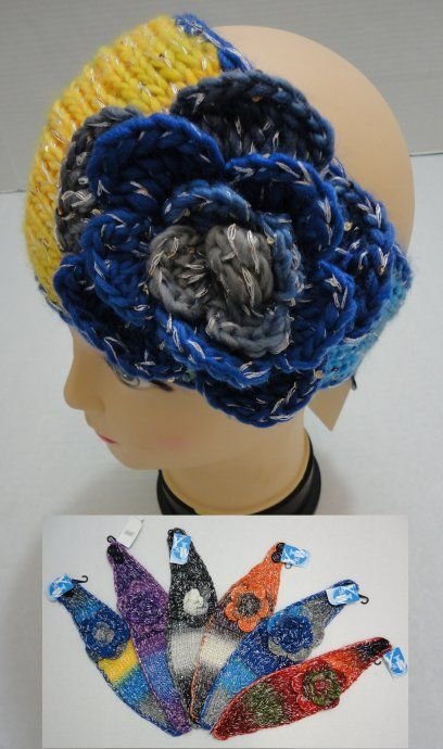 Wide Hand Knitted Ear Band [color Fade & Flower] *loop